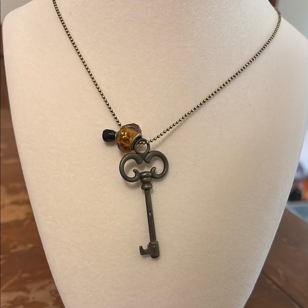 Vintage Key Pendant Necklace with Beads